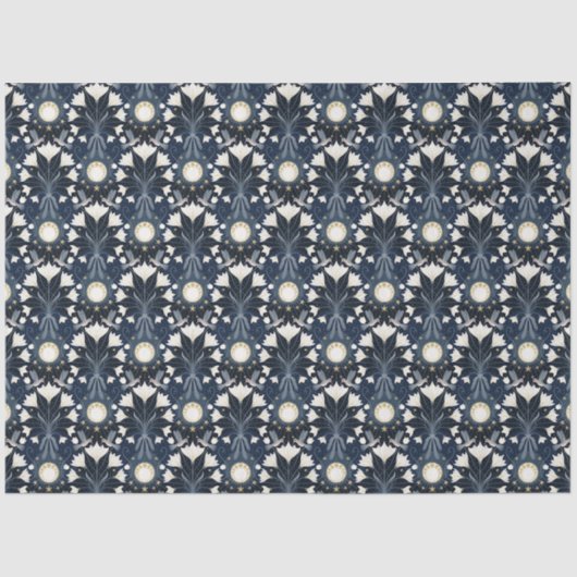 Papier Mousseline Découpage Art Nouveau Bleu et Or (Recto)