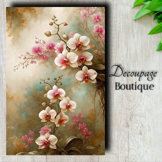 Papier Mousseline Découpage Art orchidée vintage