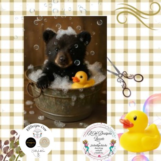 Papier Mousseline Découpage Bain d'ours noir bulles Canard en caoutc