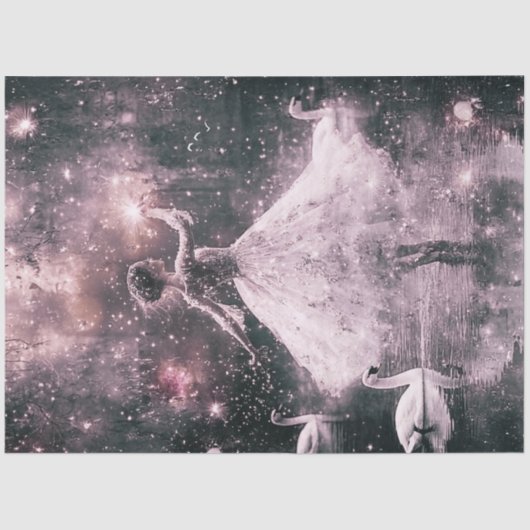 Papier Mousseline Découpage Ballerine gracieuse et cygnes teinte vio (Recto)