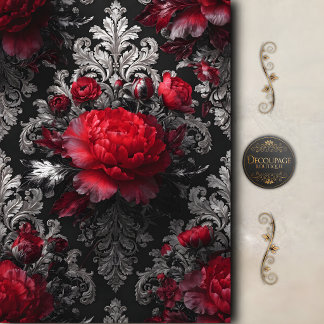 Papier Mousseline Decoupage Baroque Rose Rouge