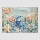 Papier Mousseline Découpage Beachy Pastel Crabe Bleu & Coquillages (Recto)