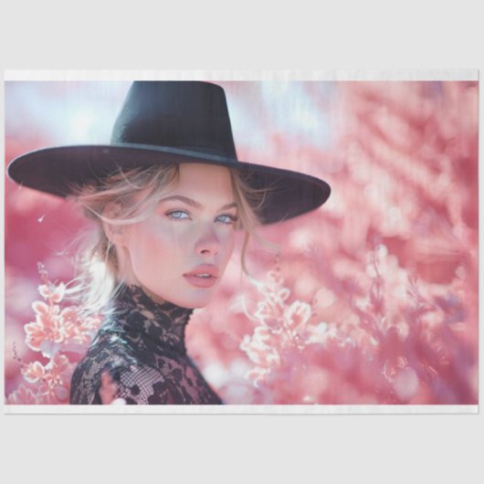 Papier Mousseline Découpage Belle dame Black Riding Casquette (Recto)