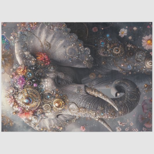 Papier Mousseline Découpage Bijoux d'éléphants fantaisie ornés (Recto)