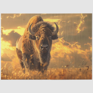 Papier Mousseline Découpage Bison majestueux debout Champ d'herbe