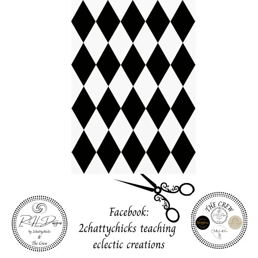 Papier Mousseline Decoupage Black White Harlequin Diamond Pattern