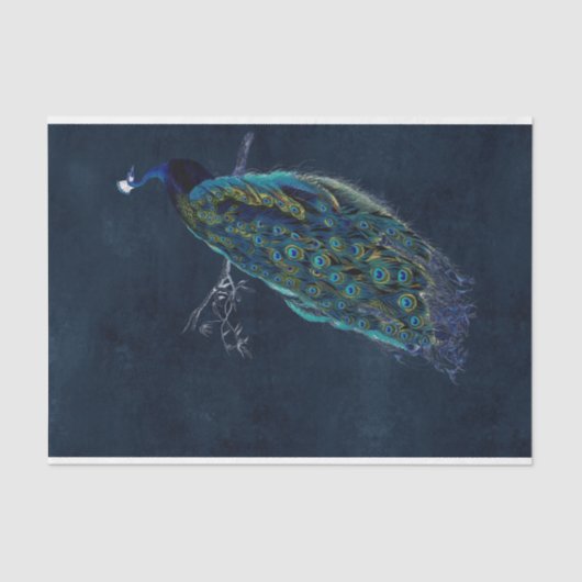 Papier Mousseline Découpage bleu nuit vintage Peacock (Recto)