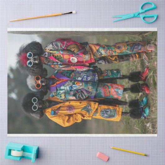 Papier Mousseline Découpage Boho Hippie Poodles Standard (Artisanat)