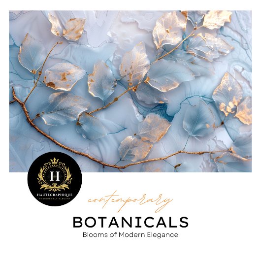 Papier Mousseline Découpage botanique bleu clair et or