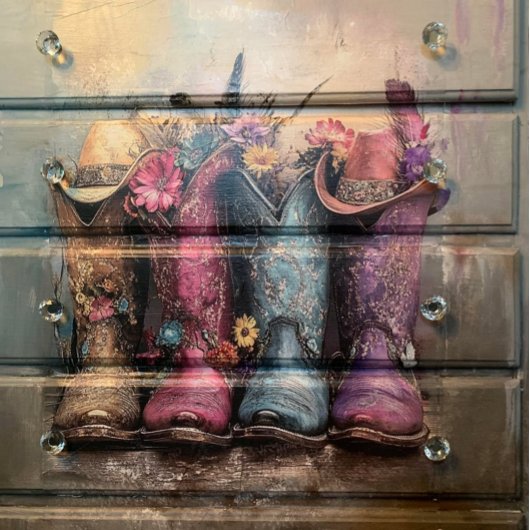 Papier Mousseline Découpage Bottes occidentales vives Rose Turquoise