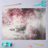 Papier Mousseline Découpage Bouddha Statue Cerisiers Fleurs Arbres (Artisanat)