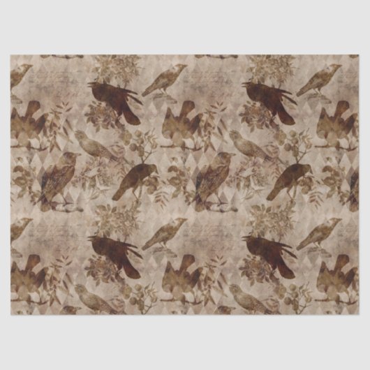 Papier Mousseline Découpage Brown d'oiseaux et de branches (Recto)