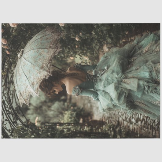 Papier Mousseline Découpage Brunette Robe Victorienne Parapluie Flor (Recto)