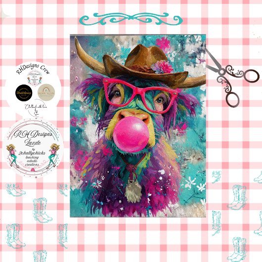Papier Mousseline Decoupage Bubblegum Highland Cowgirl 