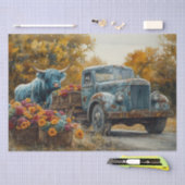 Papier Mousseline Découpage Camion bleu Vintage Vache Highland (Artisanat)