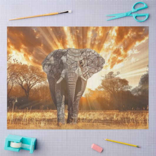 Papier Mousseline Decoupage Captivating Elephant Sunset  (Artisanat)