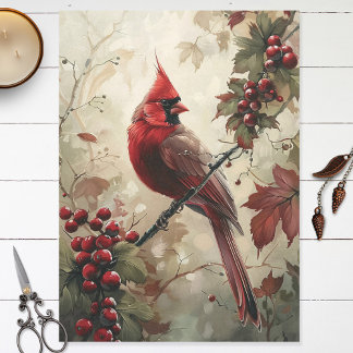 Papier Mousseline Découpage Cardinal et Berries rouges