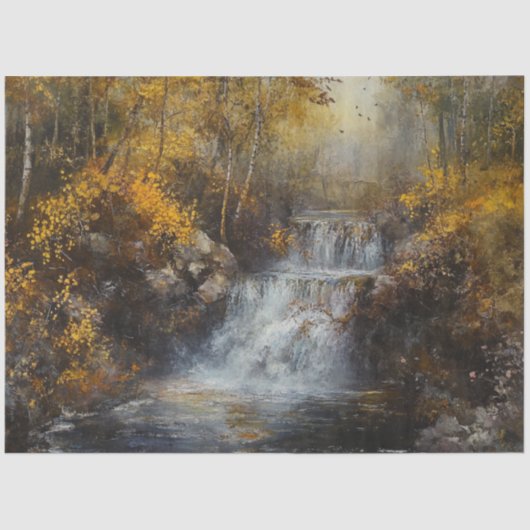 Papier Mousseline Découpage Cascade Scène forestière d'automne (Recto)