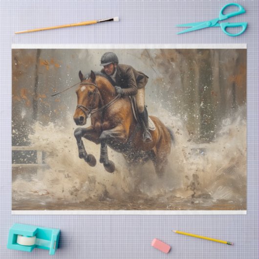 Papier Mousseline Découpage cavalier équestre en automne (Artisanat)