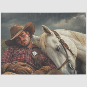 Papier Mousseline Découpage Champ Cheval Cowboy Avant La Tempête