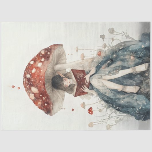 Papier Mousseline Découpage Champignons et coeurs de fées lunaires (Recto)