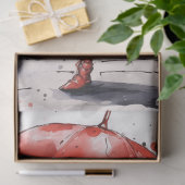 Papier Mousseline Découpage Chat avec parapluie rouge marchant sous (Cadeau)