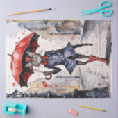 Papier Mousseline Découpage Chat avec parapluie rouge marchant sous (Artisanat)