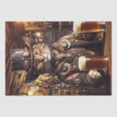 Papier Mousseline Découpage - Chat cowboy Steampunk - (Recto)