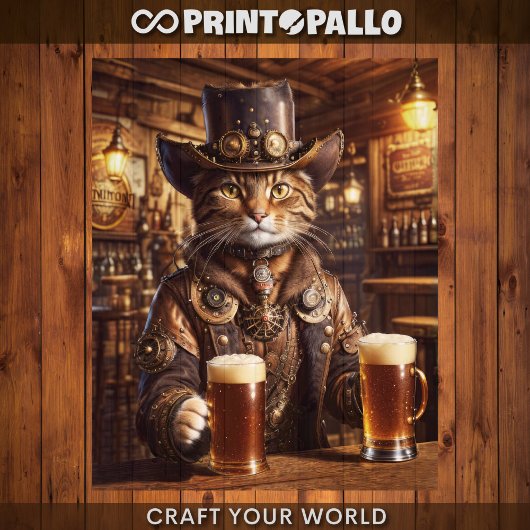 Papier Mousseline Découpage - Chat cowboy Steampunk -