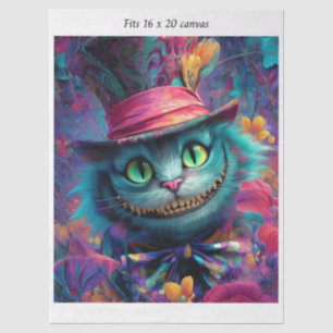 Papier Mousseline Découpage Chat de Cheshire pour toile 16x20