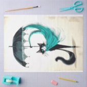 Papier Mousseline Découpage Chat noir en parapluie à talon élevé (Artisanat)