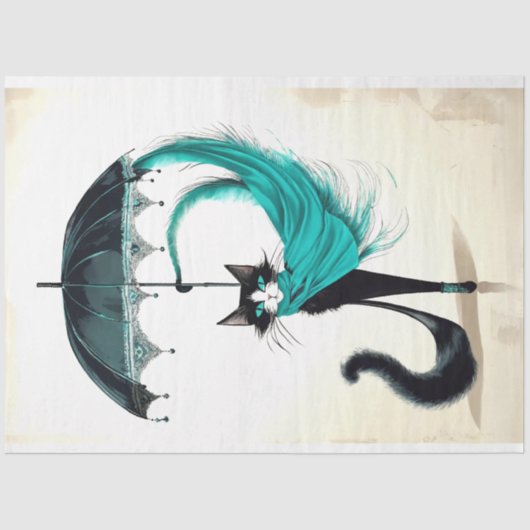 Papier Mousseline Découpage Chat noir en parapluie à talon élevé (Recto)