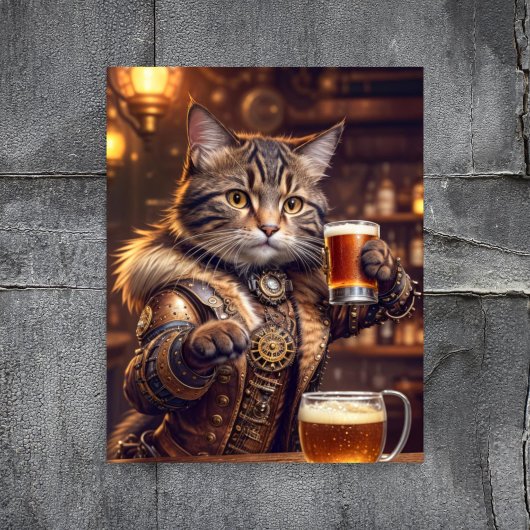 Papier Mousseline Découpage - Chat Steampunk avec bière -