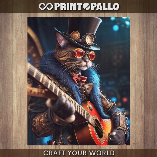 Papier Mousseline Découpage - chat Steampunk avec chapeau et guitare