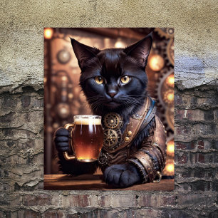 Papier Mousseline Découpage - Chat steampunk buvant de la bière - 