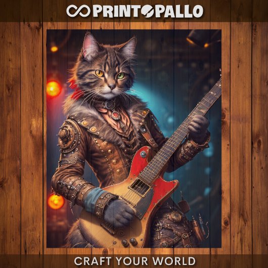 Papier Mousseline Découpage - chat Steampunk jouant de la guitare -