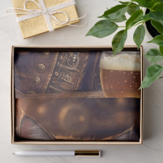 Papier Mousseline Découpage - chat vapeur avec bière - (Cadeau)