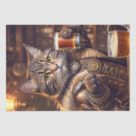 Papier Mousseline Découpage - chat vapeur avec bière - (Recto)