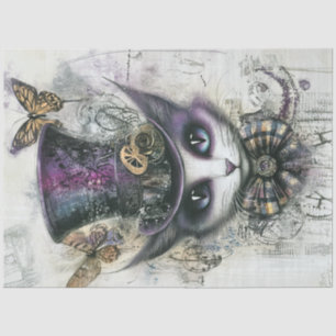 Papier Mousseline Découpage Chat Whimsical Haut Chapeau Purple