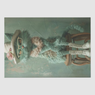 Papier Mousseline Découpage Chat Whimsical Rustin Tabouret Vintage