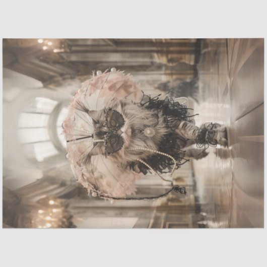 Papier Mousseline Découpage Chat Whimsical sur la dentelle des perle (Recto)