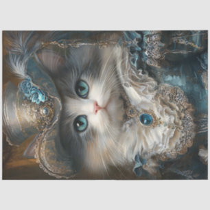 Papier Mousseline Découpage Chat Whimsical Vintage Attique