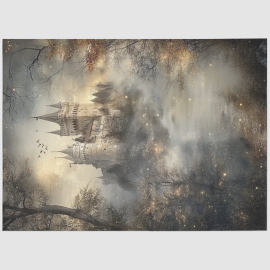 Papier Mousseline Découpage Château forestier enchanté Roumanie (Recto)