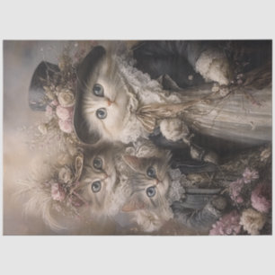 Papier Mousseline Découpage Chats Whimsical en style Vintage Atteint