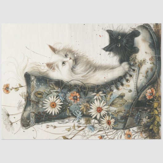 Papier Mousseline Découpage Chats Whimsical & Fleurs De Démarrage Vi (Recto)