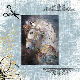 Papier Mousseline Découpage Cheval blanc Whimsical Orned Gemstones