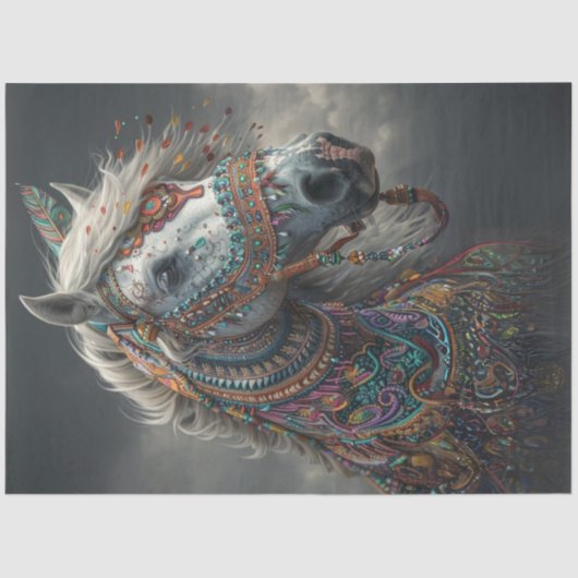 Papier Mousseline Découpage Cheval décoré américain indien vivant (Recto)