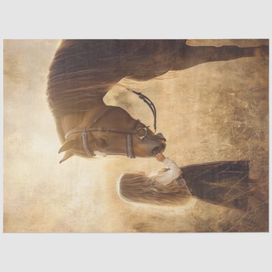 Papier Mousseline Découpage Cheval et fille en campagne (Recto)