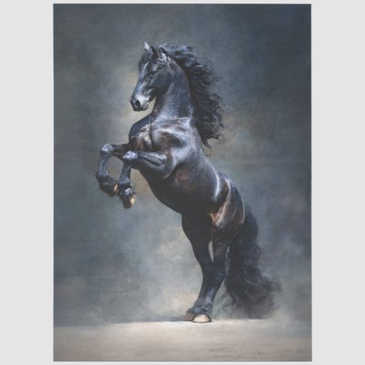 Papier Mousseline Découpage Cheval Noir Cabré (Recto)