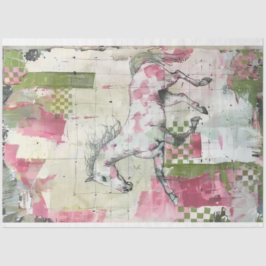 Papier Mousseline Découpage Cheval Peint Patchwork Quilt Design (Recto)